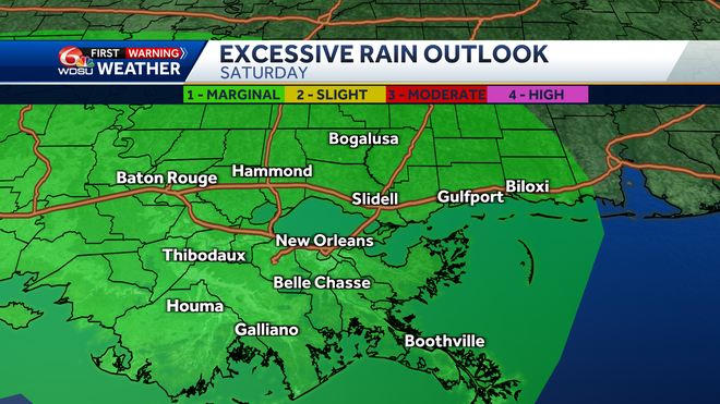 New Orleans weather forecast high temp rain chances Gulf forecast