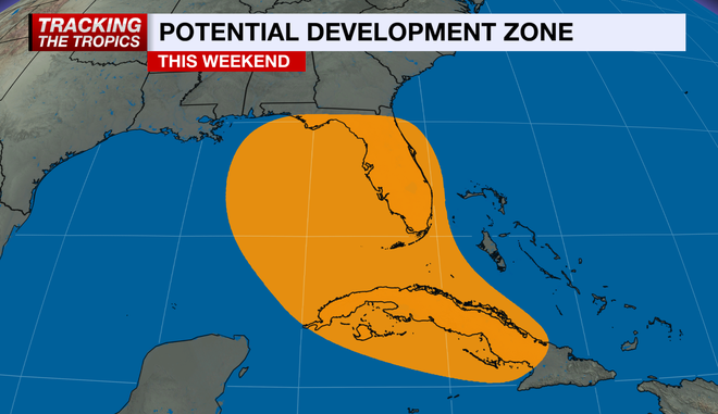 Invest 97L potential development zone.