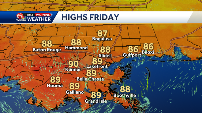 New Orleans weather Labor Day Weekend forecast rain chances temps