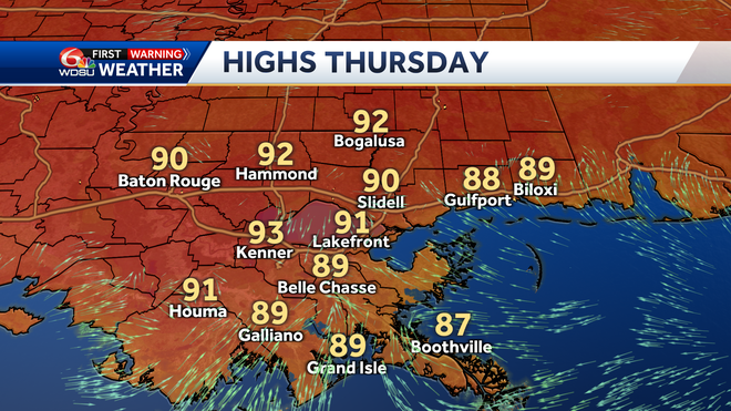 New Orleans weather forecast high temps rain chances tropics
