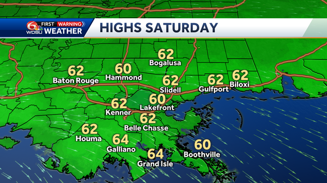 New Orleans forecast high temp rain chances Friday severe weather