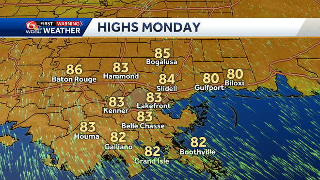 New Orleans weather Easter forecast low high temp rain chances