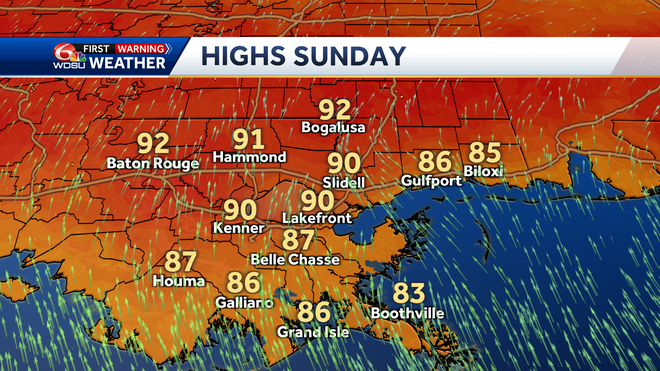 New Orleans weather forecast high temp heat index rain chances