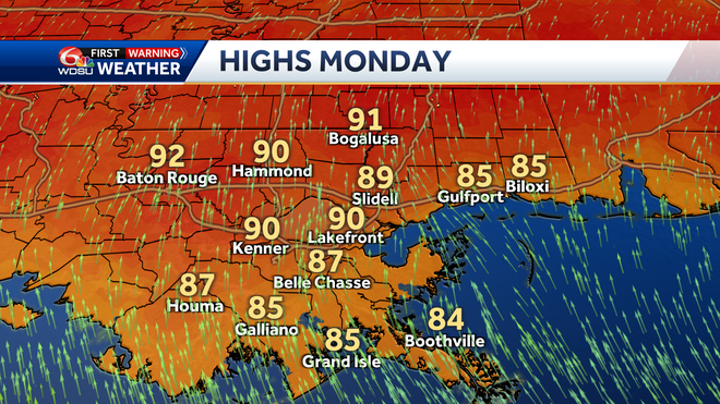 New Orleans weather forecast high temp heat index rain chances