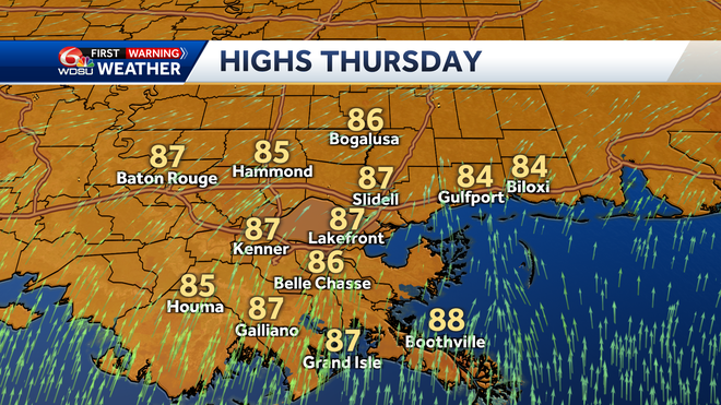 New Orleans weather forecast rain chances severe threat high temp