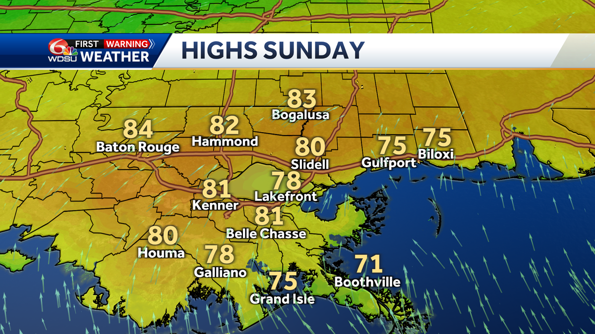 Super Bowl Sunday weather forecast New Orleans weather warm rain