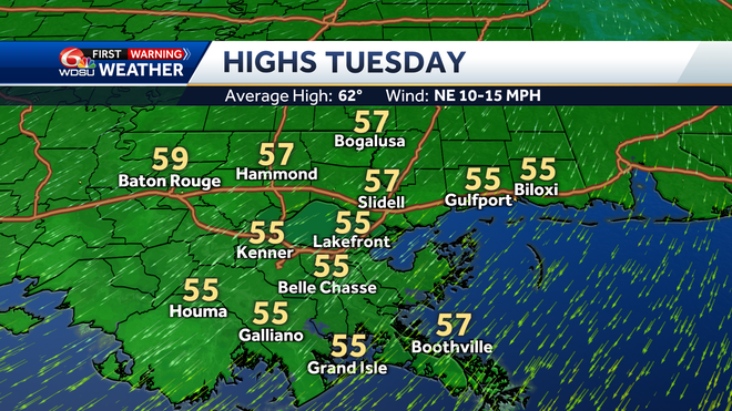 New Orleans weather forecast how cold will it get when it rains