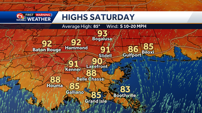New Orleans weather forecast high temp heat index rain chances