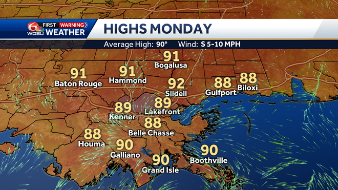 New Orleans weather forecast rain chances high temp heat index