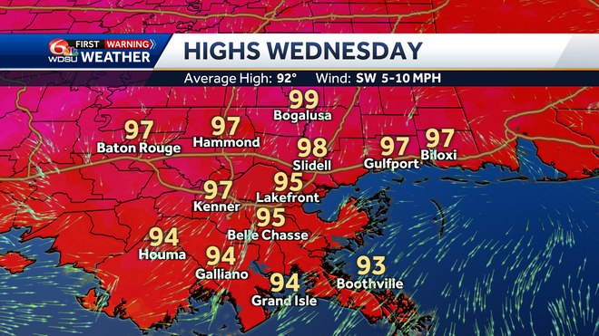 New Orleans weather forecast extreme heat warning high temp storm