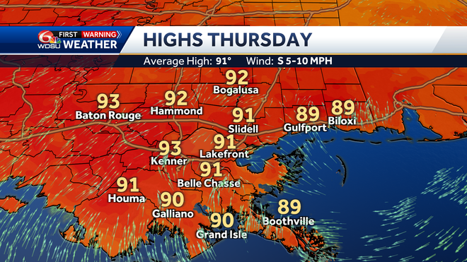 New Orleans weather Labor Day Weekend forecast rain chances temps