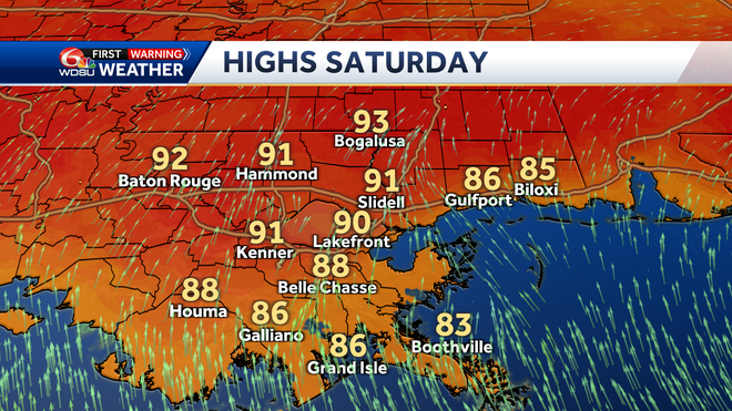 New Orleans weather forecast high temp heat index rain chances