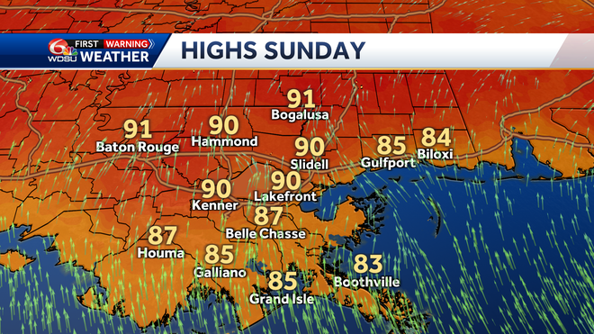 New Orleans weather forecast high temp heat index rain chances