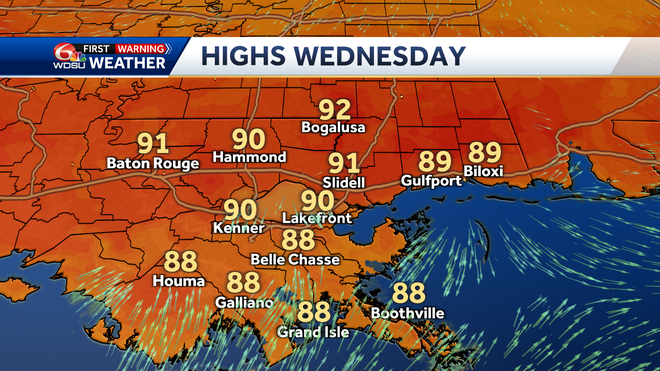 New Orleans weather forecast high temp heat index rain chances