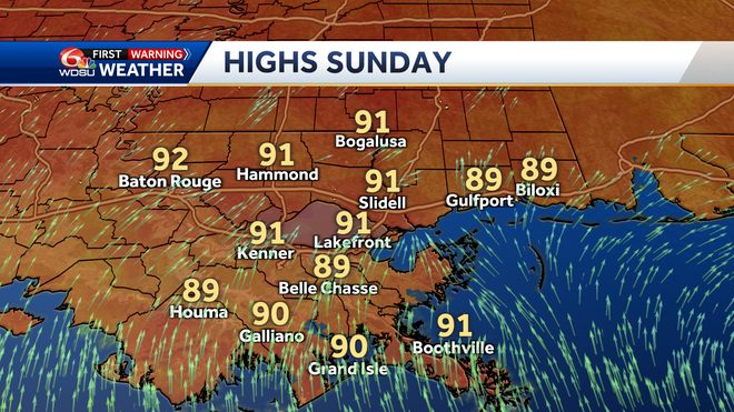 New Orleans weather weekend forecast high temp rain chances index