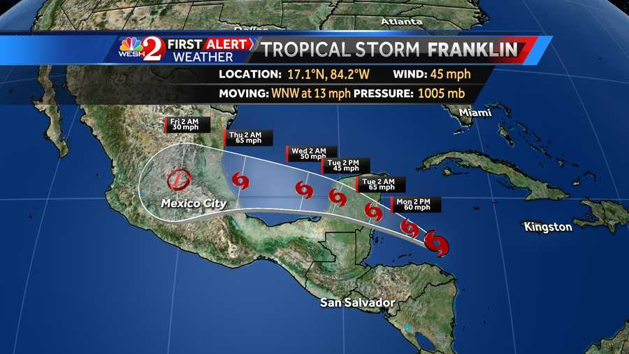 Tropical Storm Franklin forms over northwestern Caribbean