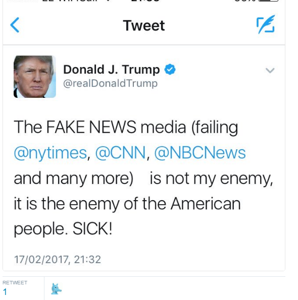 Trump Tweets Deletes Tweets Again That Media Is Enemy Of The American People