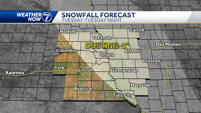 Omaha weather: Snow chance early, late Tuesday