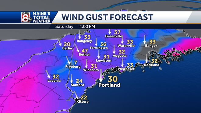 Saturday wind gusts forecast