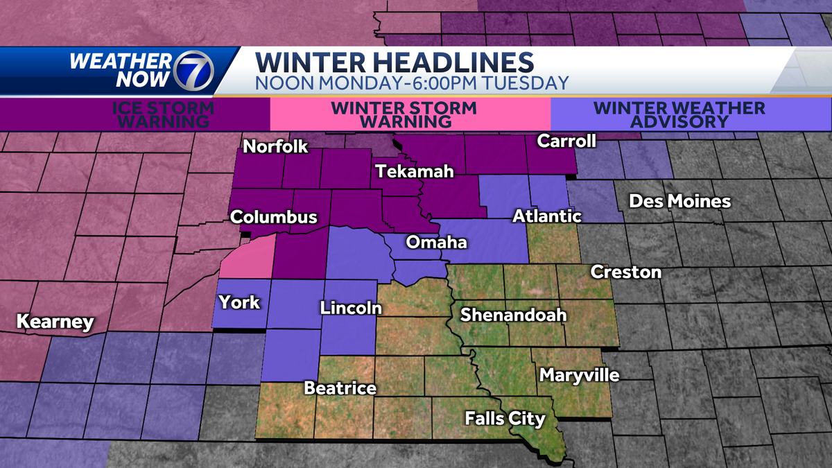 Impact Weather Ice Storm Warning Monday north of Omaha area