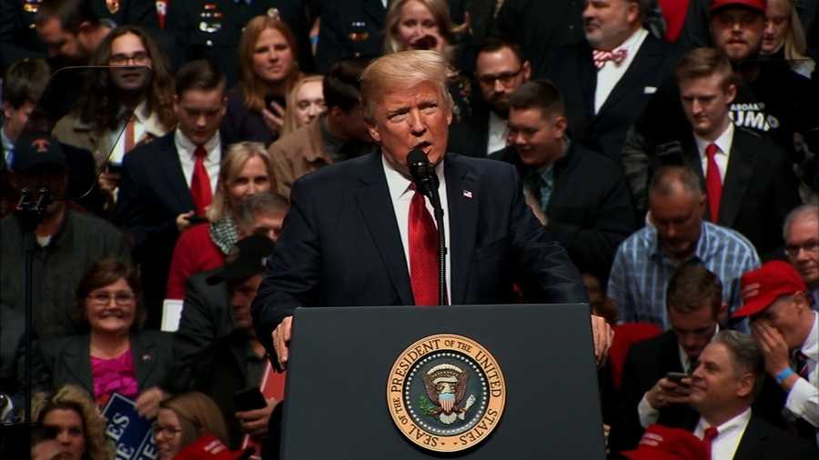 President Trump speaks at a 'Make America Great Again' rally in Nashville, Tennessee on March 15, 2017.