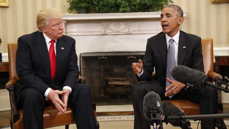 President Barack Obama meets with President-elect Donald Trump in the Oval Office.