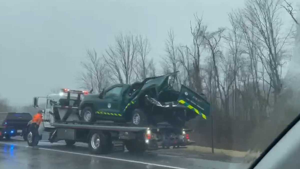 Maine Turnpike Authority truck hit, totaled on the Maine Turnpike