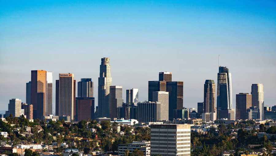 A general view of the Downtown Los Angeles skyline on July 24, 2020 in Los Angeles, California.