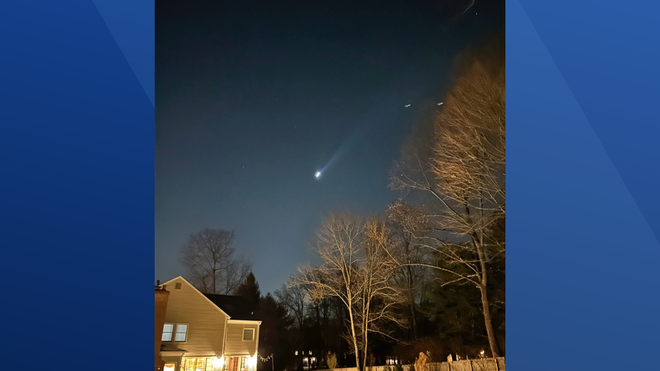 FILE - This photo provided by Brian Glenn shows what appears to be multiple drones flying over Bernardsville, N.J., on Thursday, Dec. 5, 2024