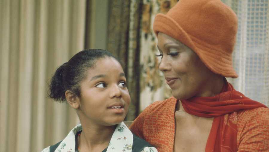 American actresses Janet Jackson (left) and Ja'net DuBois in a scene from the television series 'Good Times,'  Los Angeles, California, late 1970s. 