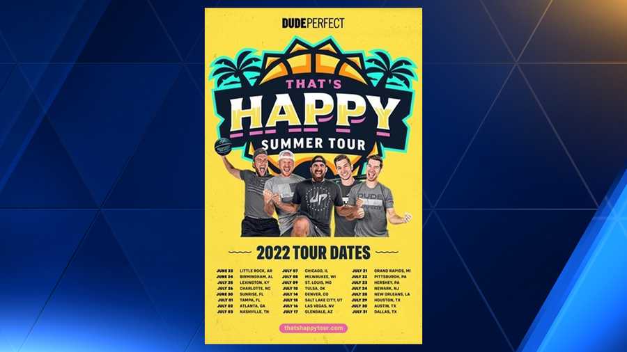 Dude Perfect is bringing its That's Happy Summer Tour to Hershey, Pennsylvania.