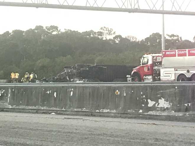 Tractor trailer fire shuts down I-95 in Brevard