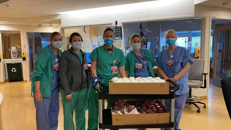 Dunkin’ delivered free coffee, donuts and 750 gift cards to health care workers at Maine Medical Center on Thursday.