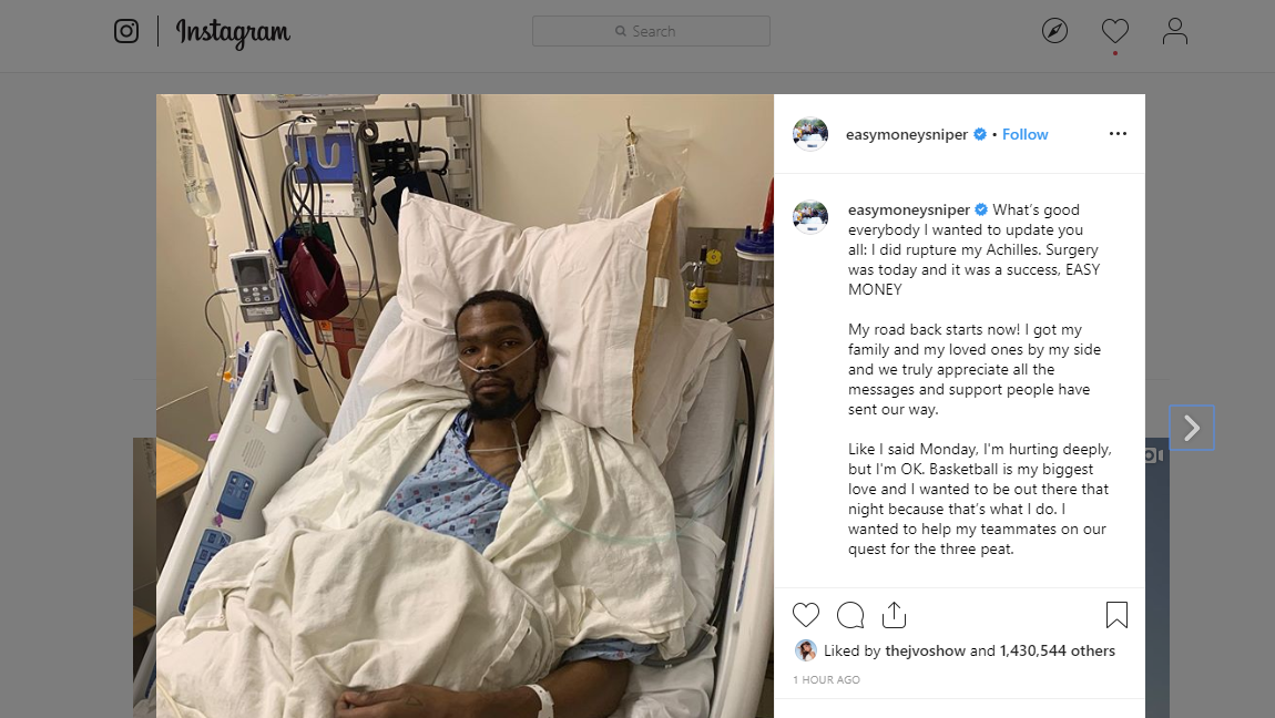 Kevin Durant announces he ruptured Achilles tendon underwent surgery