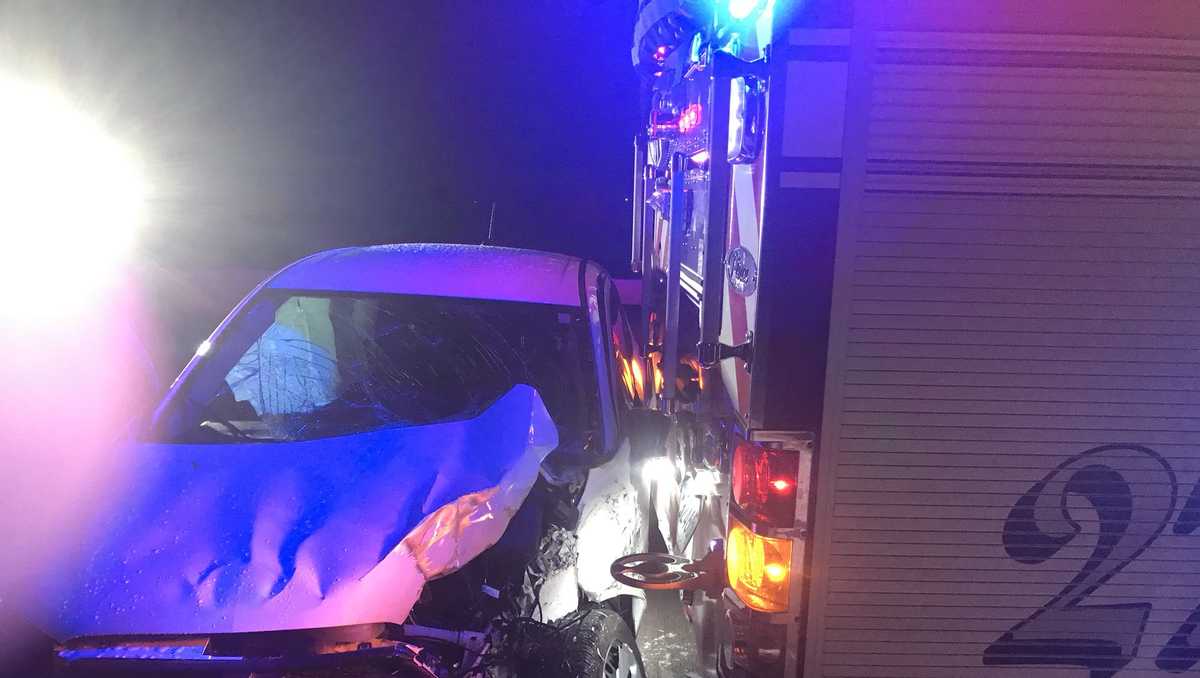 Man taken to hospital after crashing into fire truck in northeast ...