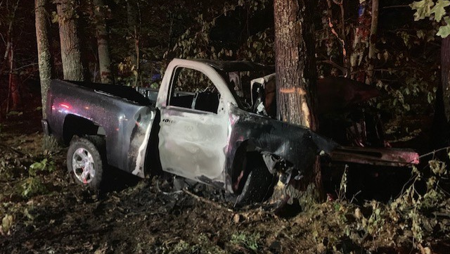 teen driver injured after truck crashes into tree bursts into flames