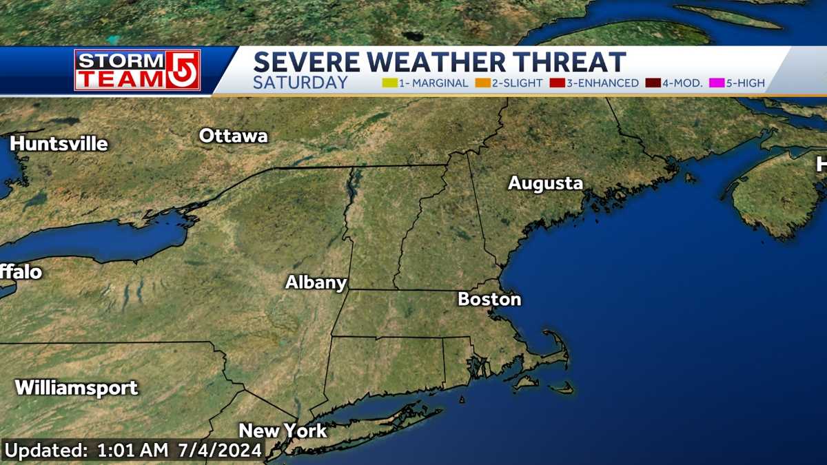 Severe storms are possible in Massachusetts for part of the weekend
