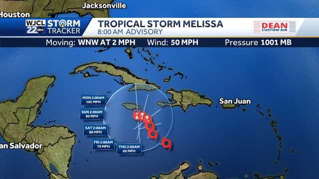 Tropical Storm Melissa churns in the Caribbean, forecast to become a hurricane by the weekend