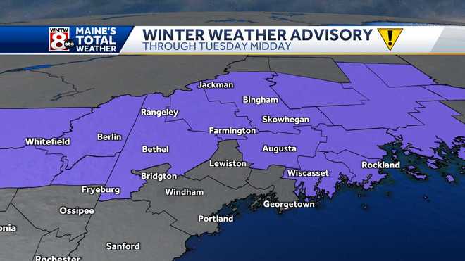 This dynamic image shows weather alerts active in Maine.