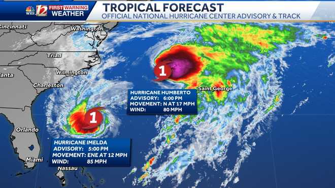 tropical advisory: imelda and hurricane humberto in the atlantic ocean