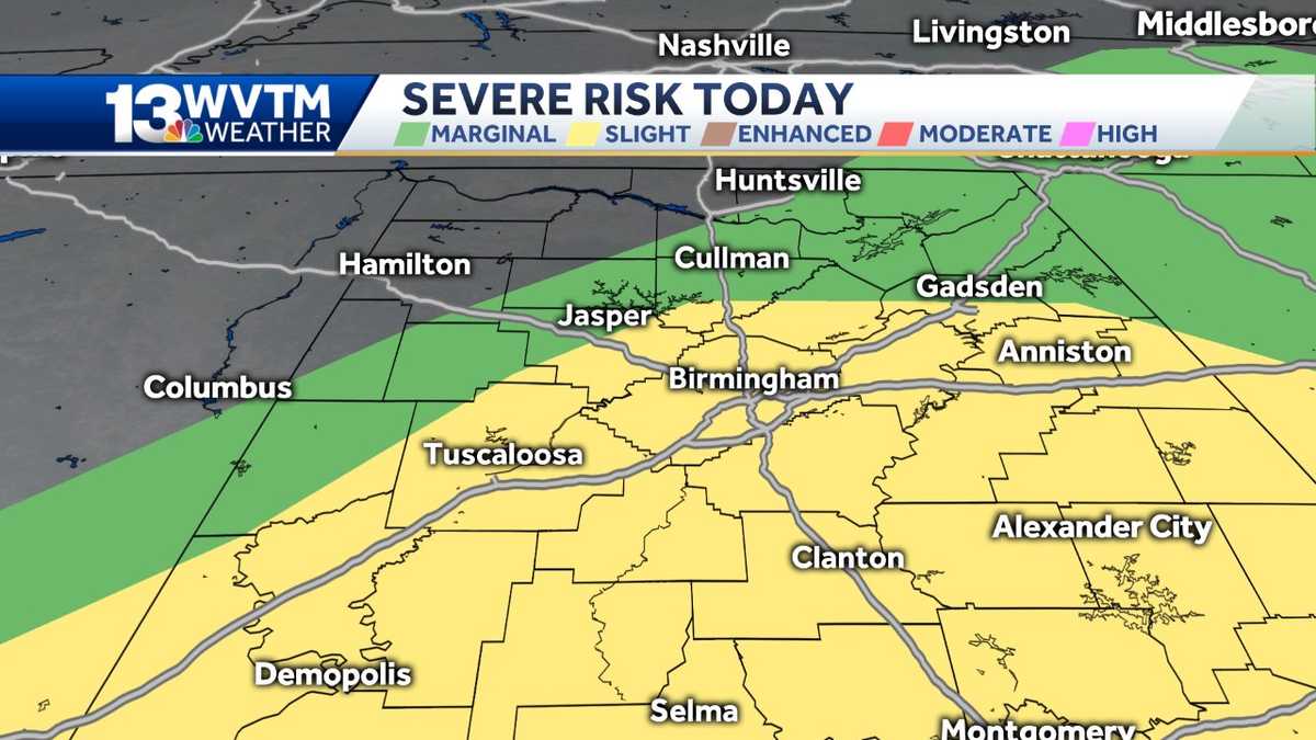 Showers, slight risk of severe weather during the day Thursday - WVTM