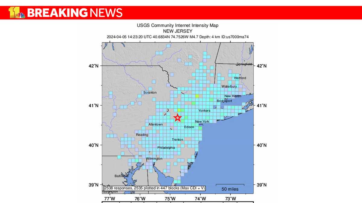 Earthquake reported in New Jersey felt in Maryland