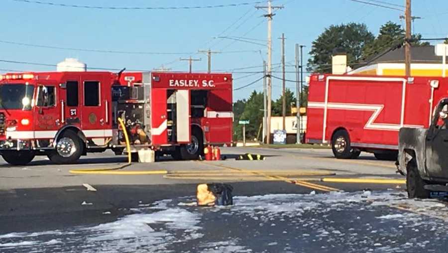 Vehicle fire, fuel spill in Easley 