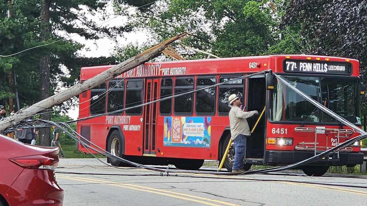 Plum: PRT bus, ambulance struck by power lines during storm
