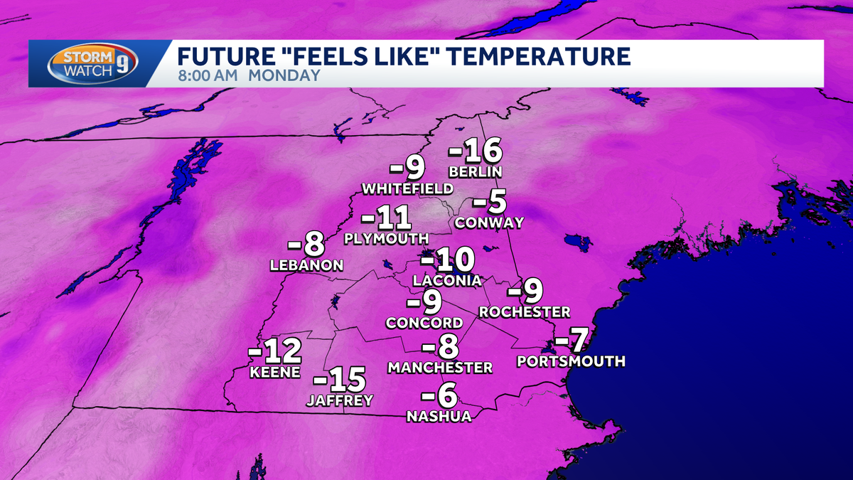 Bitter cold, subzero wind chills expected across New Hampshire Monday
