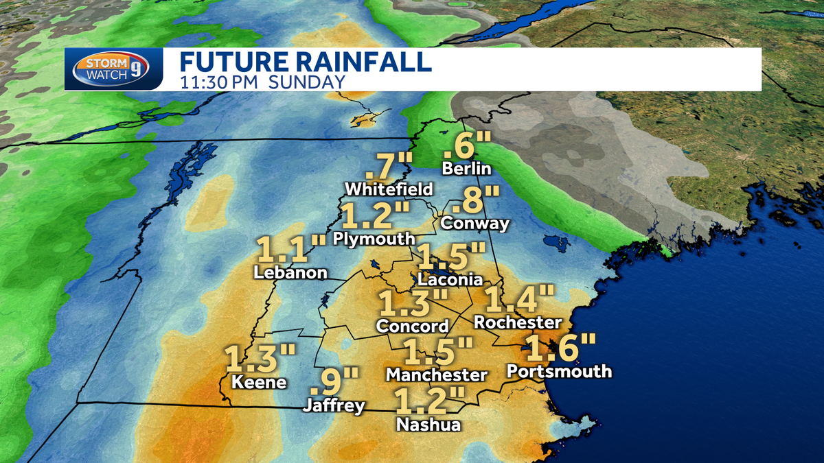 New Hampshire weather Downpours, soaking rain expected on Sunday