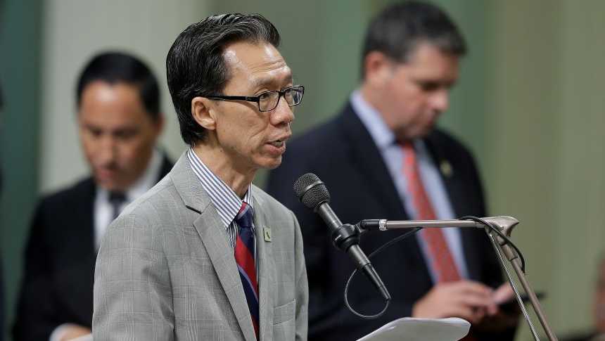 FILE - Assemblyman Ed Chau, D-Monterey Park, speaks on a measure before lawmakers during the Assembly session, Thursday, June 28, 2018, in Sacramento, Calif. Gov. Gavin Newsom appointed Chau on Monday, Nov. 29, 2021, to fill the vacancy created by the retirement of Los Angeles County Superior Court Judge Robert J. Perry.