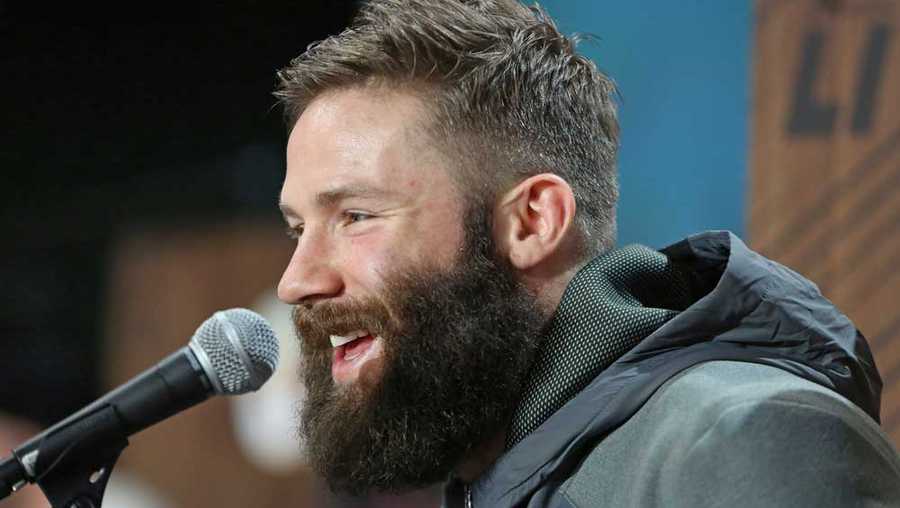 New England Patriots Julian Edelman is seen at Super Bowl Opening Night at Minute Maid Park on Monday, January 30, 2017 in Houston, TX.