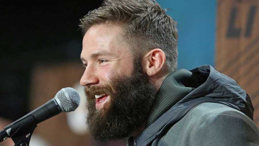 New England Patriots Julian Edelman is seen at Super Bowl Opening Night at Minute Maid Park on Monday, January 30, 2017 in Houston, TX.