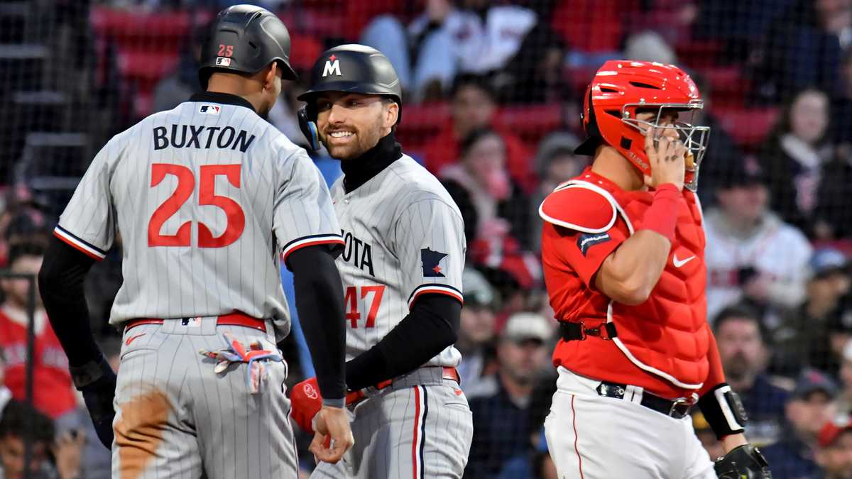 Minnesota Twins left fielder Joey Gallo argues a strike out call